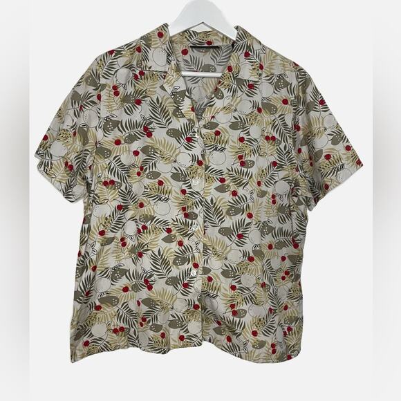 Vintage Valerie Stevens button down top cherry design SZ L 100% cotton - Picture 1 of 7